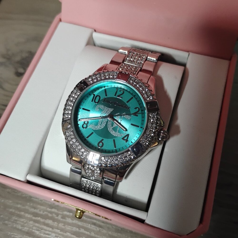 Juicy Couture JC/1384GNGN Teal Green Analog Wrist Watch featuring crystal bezel - Picture 2 of 5